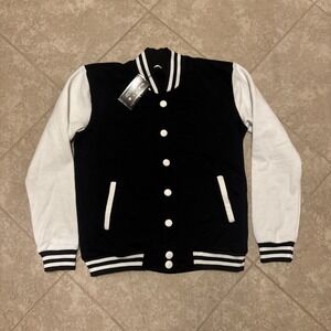 BUILD YOUR BRAND Men's Cotton Blend College Varsity Jacket Black/White M blank